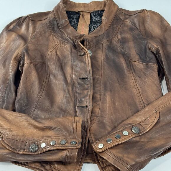 Empresa Italian Designer Brown Real Leather Motorcycle Jacket Womens Size 44 (S) - Picture 3 of 11
